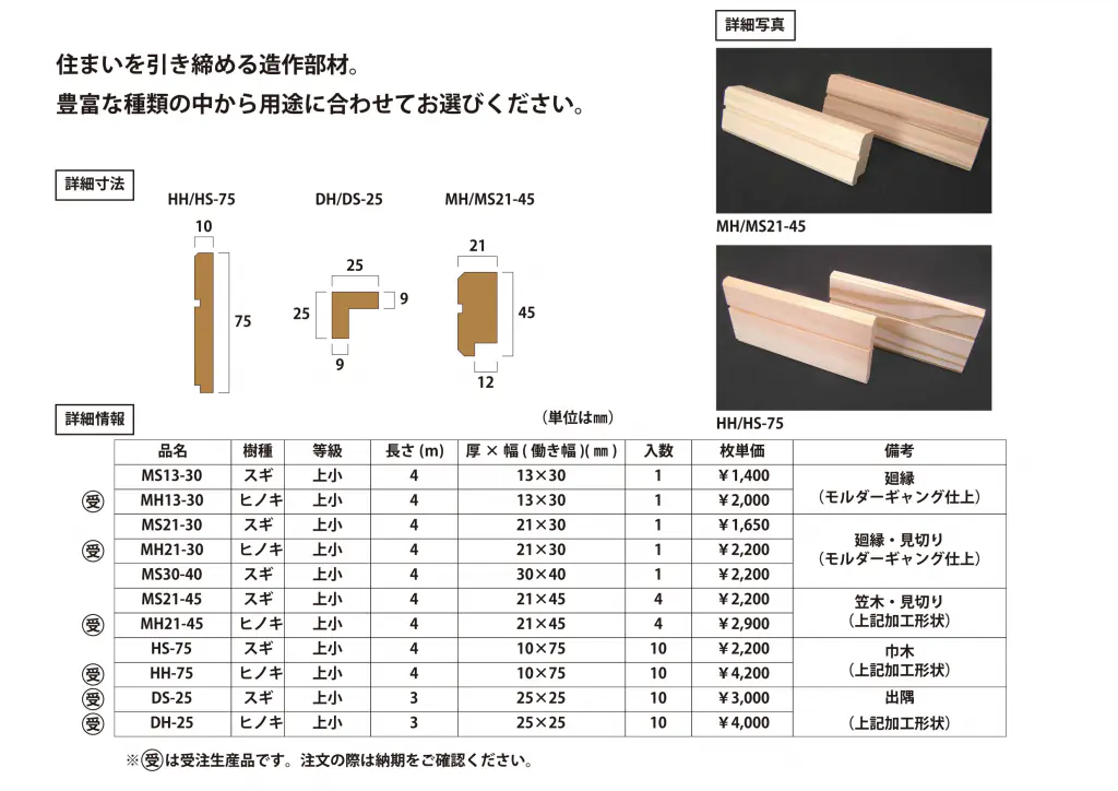 スギ・ヒノキ 見切りの寸法・仕様・価格